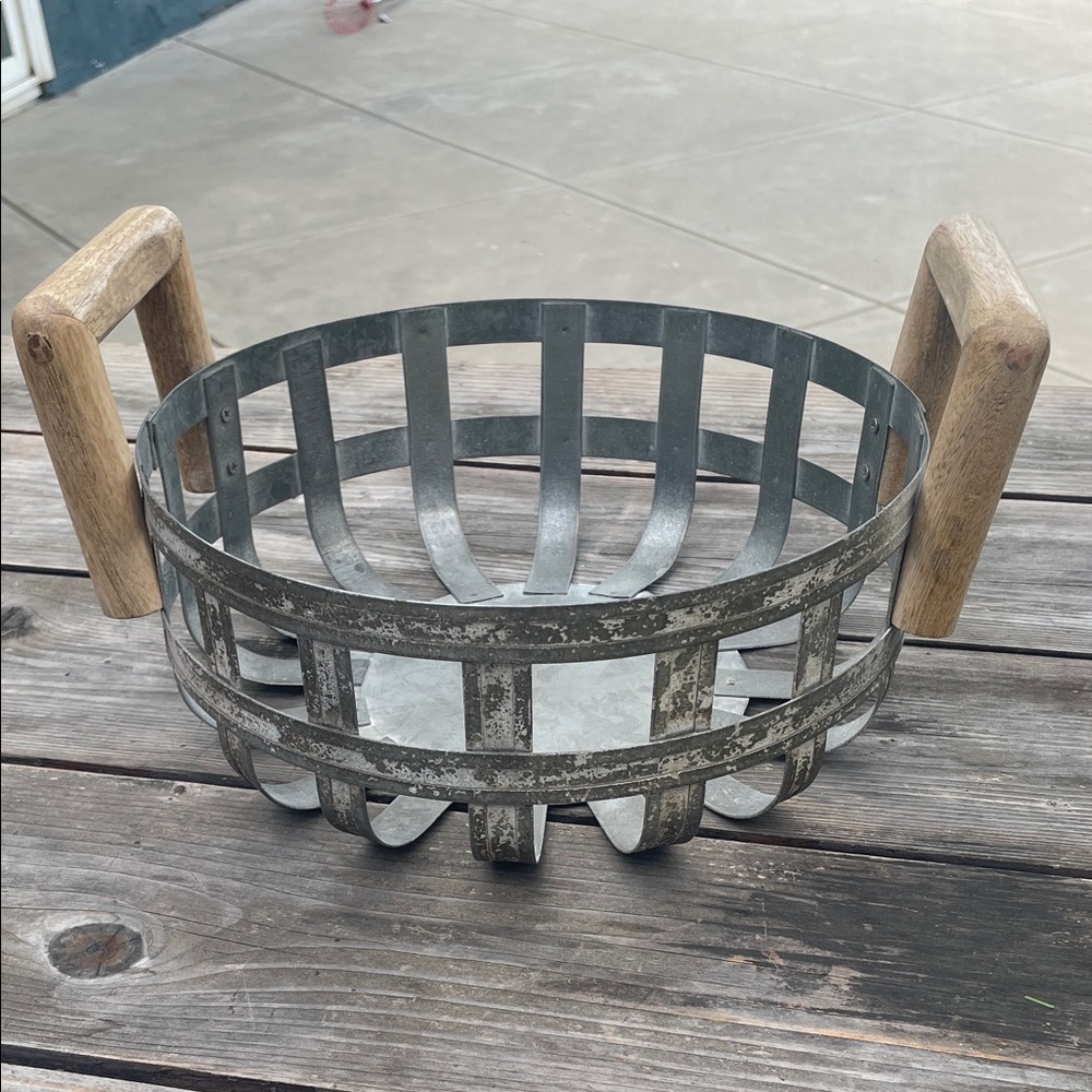 Source Unknown Industrial Metal and Wood Basket